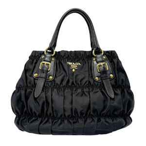 Prada Tessuto Gaufre Tote Shoulder Bag handbag black ruched